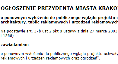 Uchwała krajobrazowa w Krakowie. Powtórne wyłożenie.